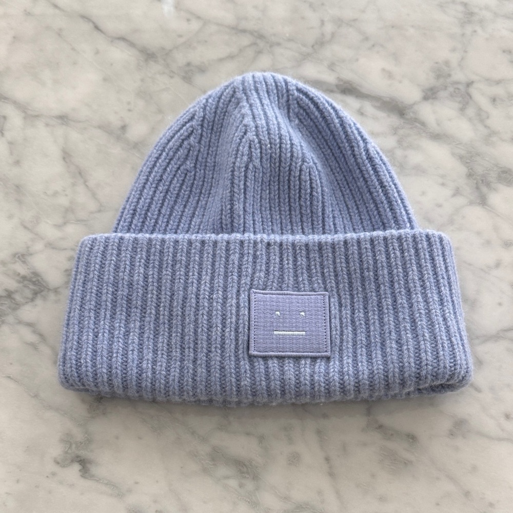 Acne Studios Pansy Wool Ribbed Beanie in Cornflower Blue